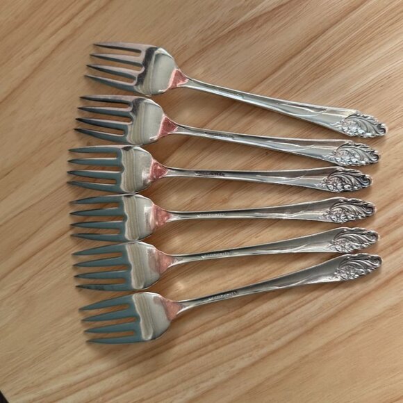 Oneida Evening Star Salad Forks Set Of 6 1950s Floral Pattern 6.75" Silver Plate - Picture 7 of 10